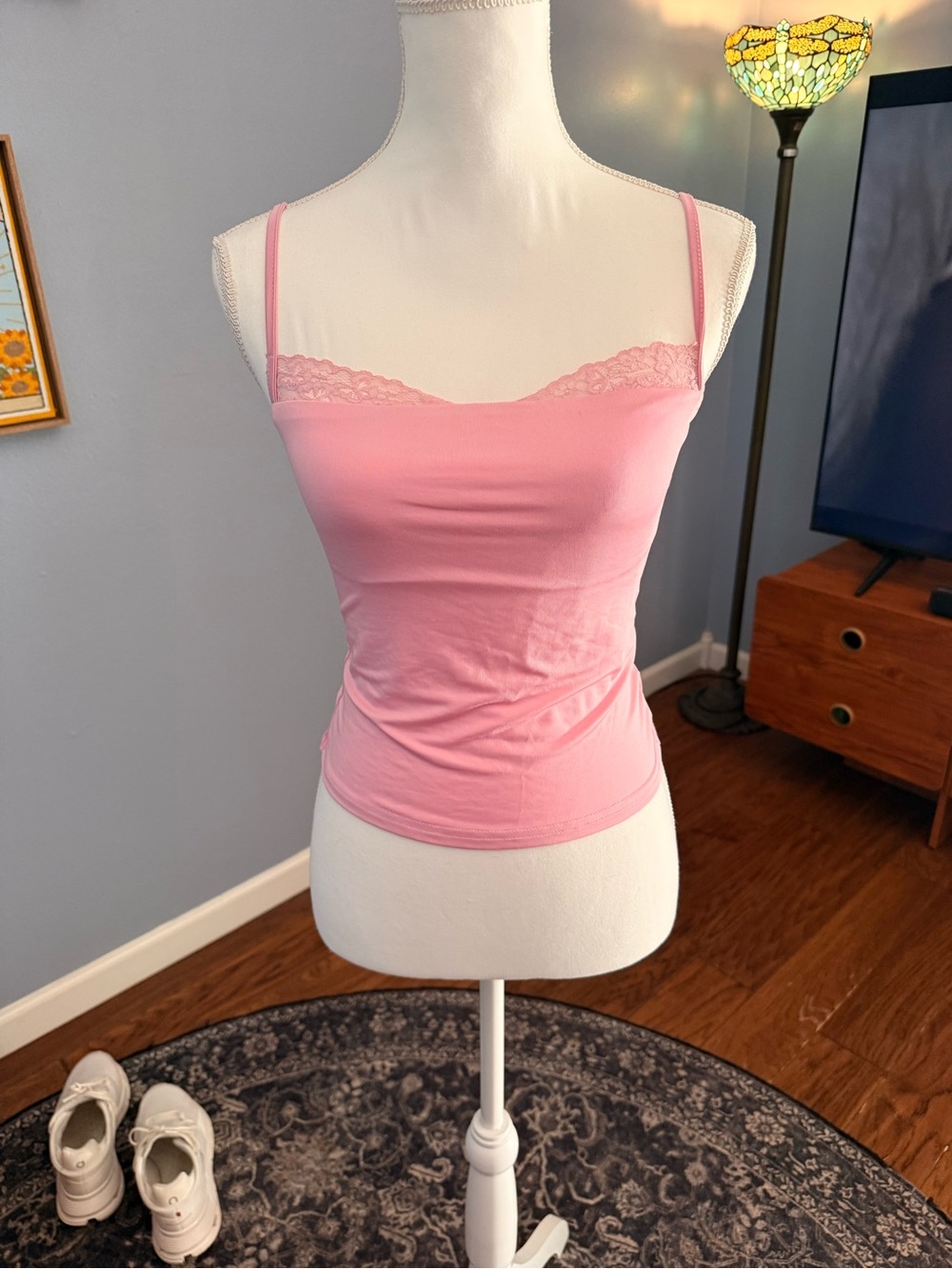SHEIN Pink Lace Trim Camisole Tank